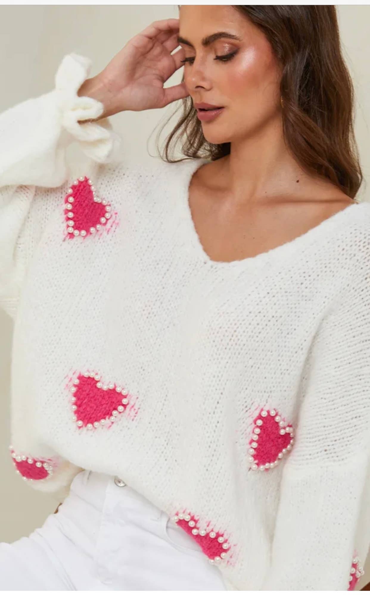 Hjärtmönstrad tröja med pärla REF. 20609