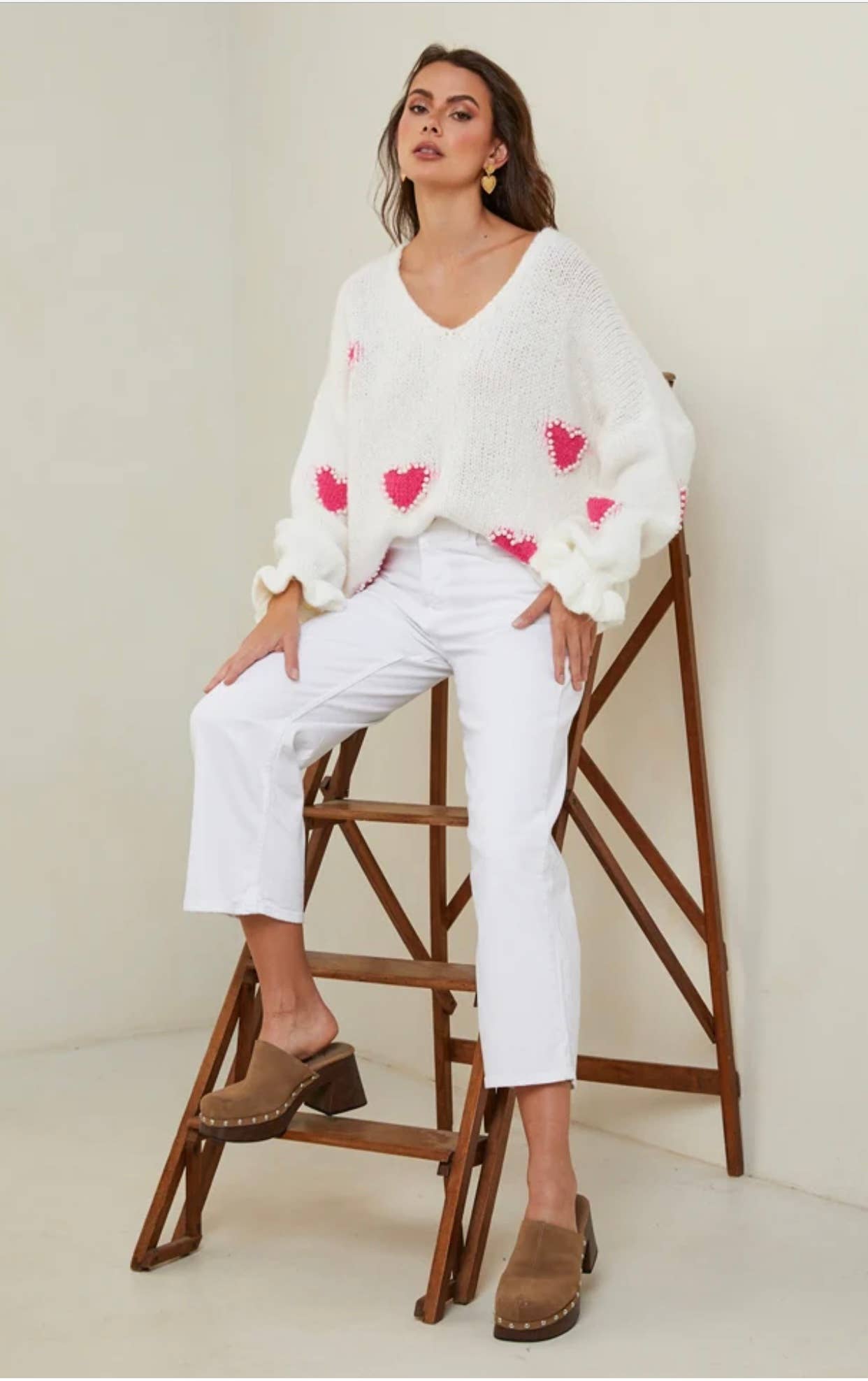 Hjärtmönstrad tröja med pärla REF. 20609