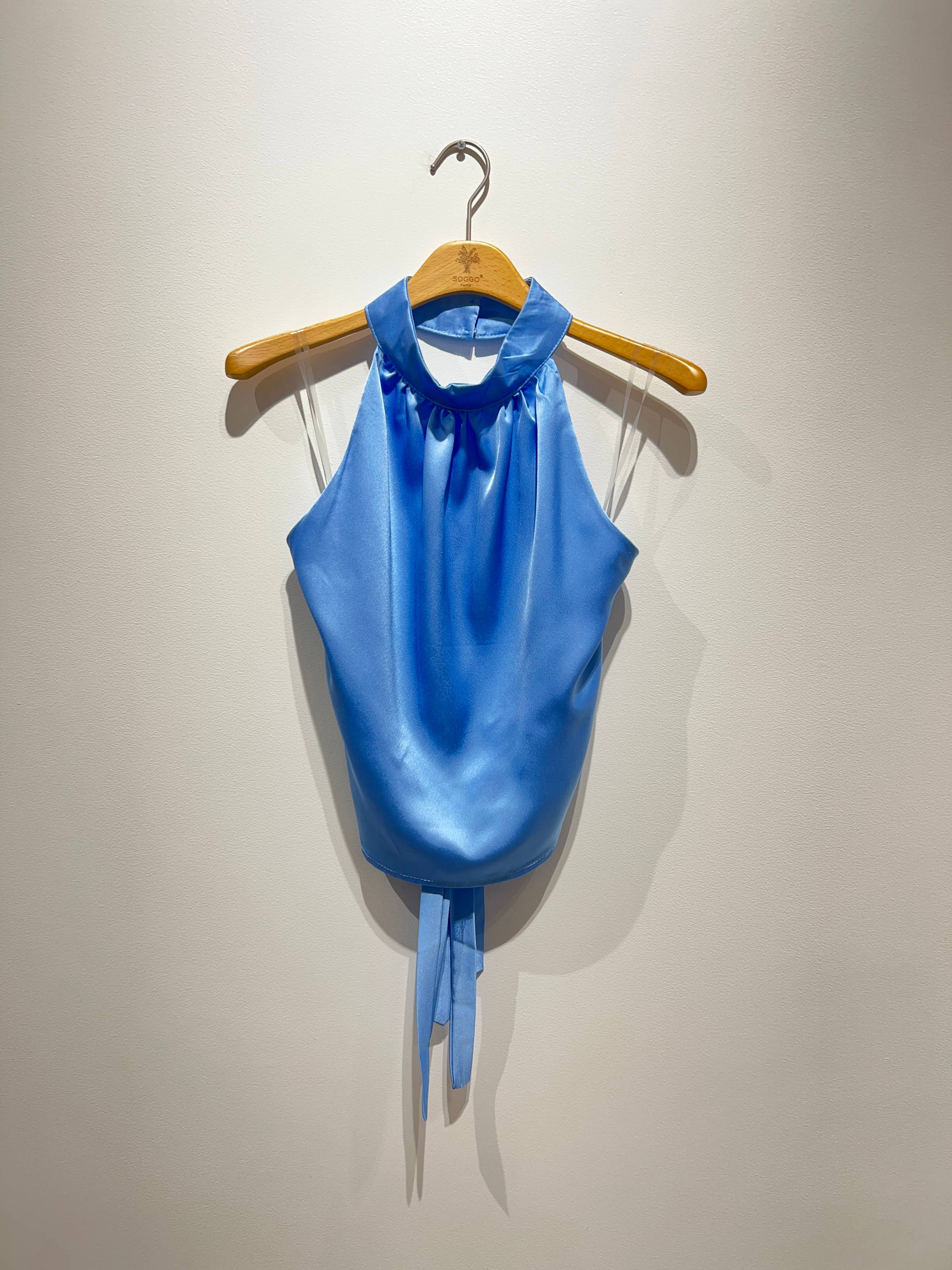 6092 - Satintopp med rosett att knyta bak, öppen rygg