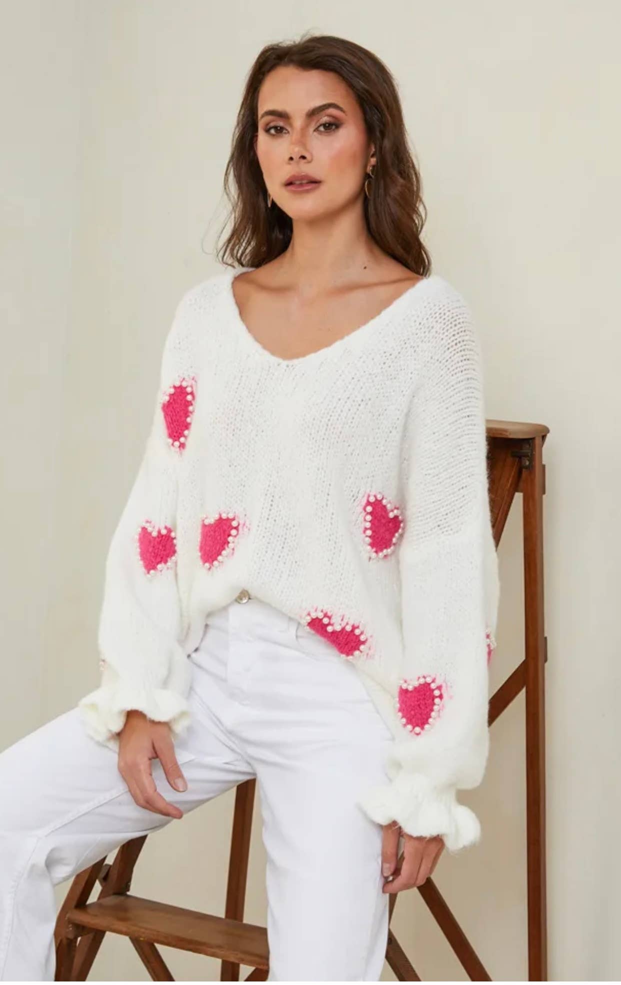 Hjärtmönstrad tröja med pärla REF. 20609