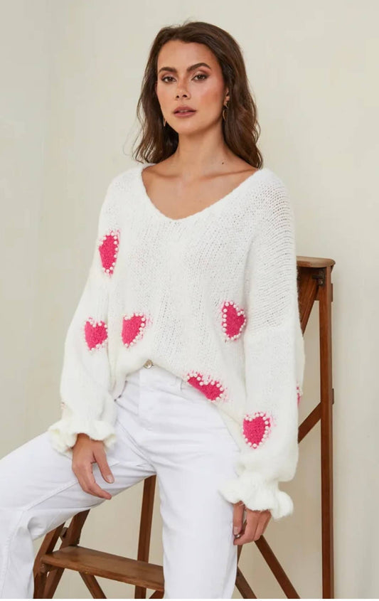 Hjärtmönstrad tröja med pärla REF. 20609