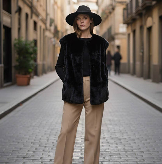 Ärmlös oversizeväst i fuskpäls