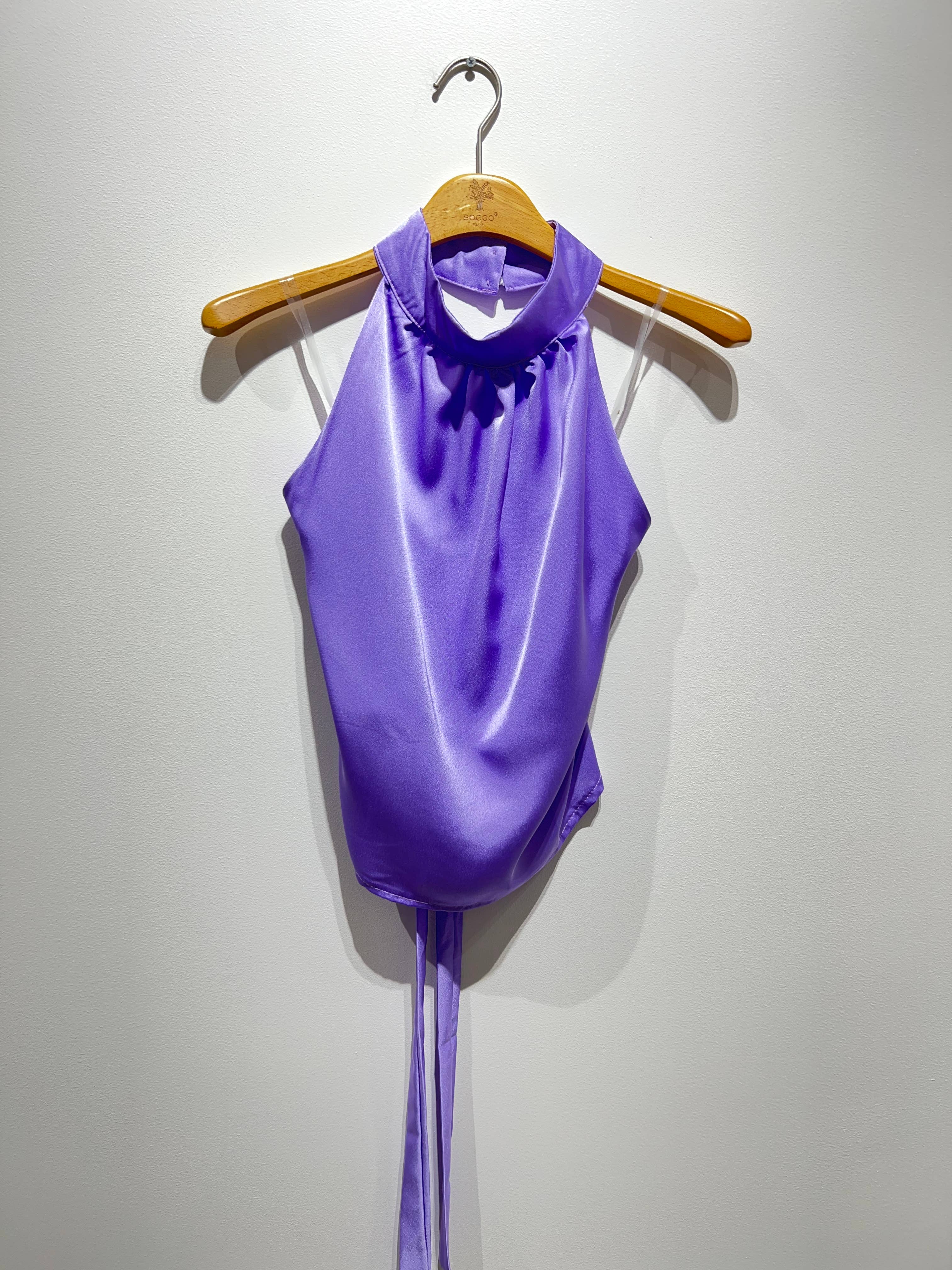 6092 - Satintopp med rosett att knyta bak, öppen rygg