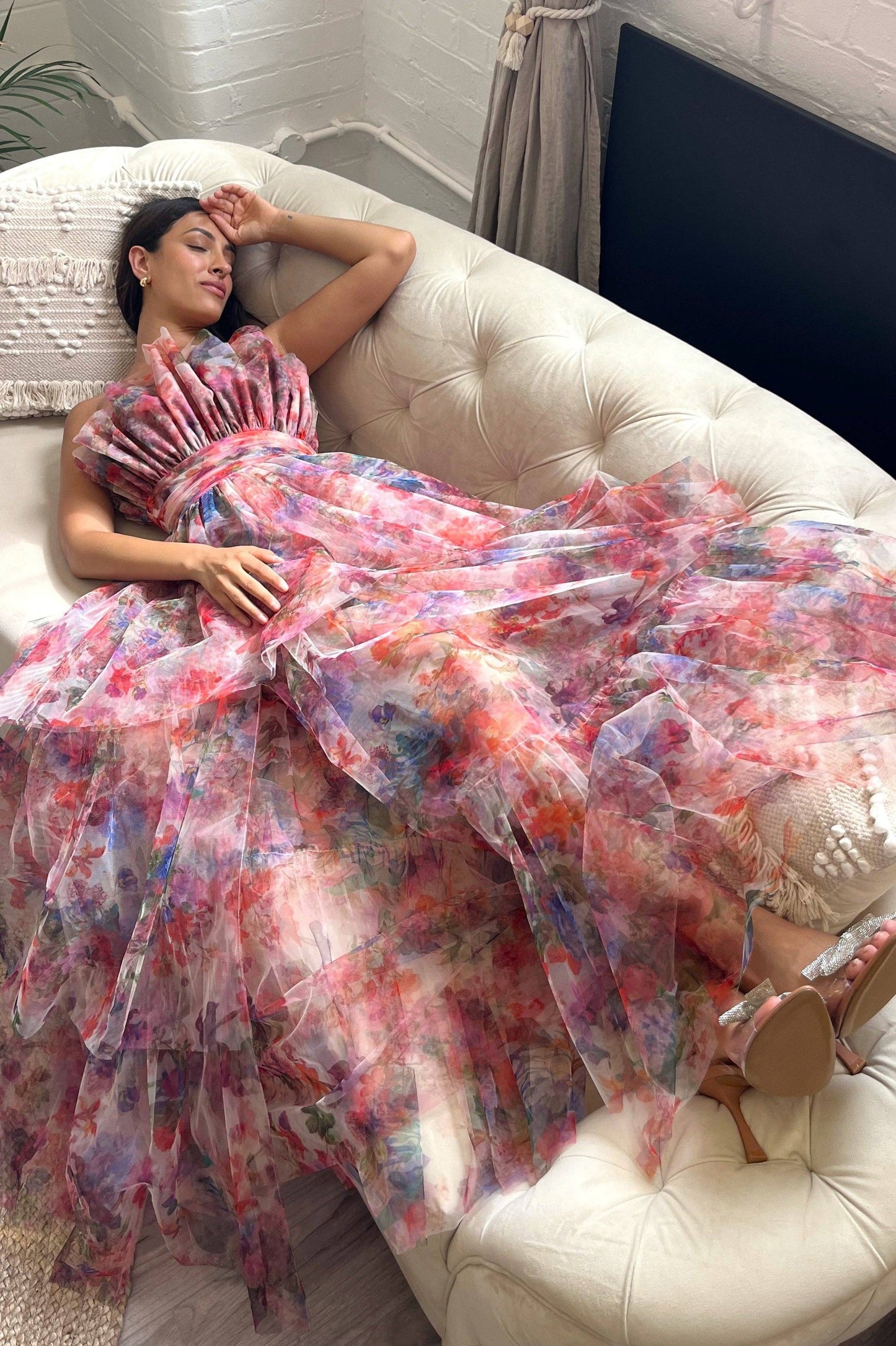 Natalia Tulle Maxiklänning i Blandade Blommor