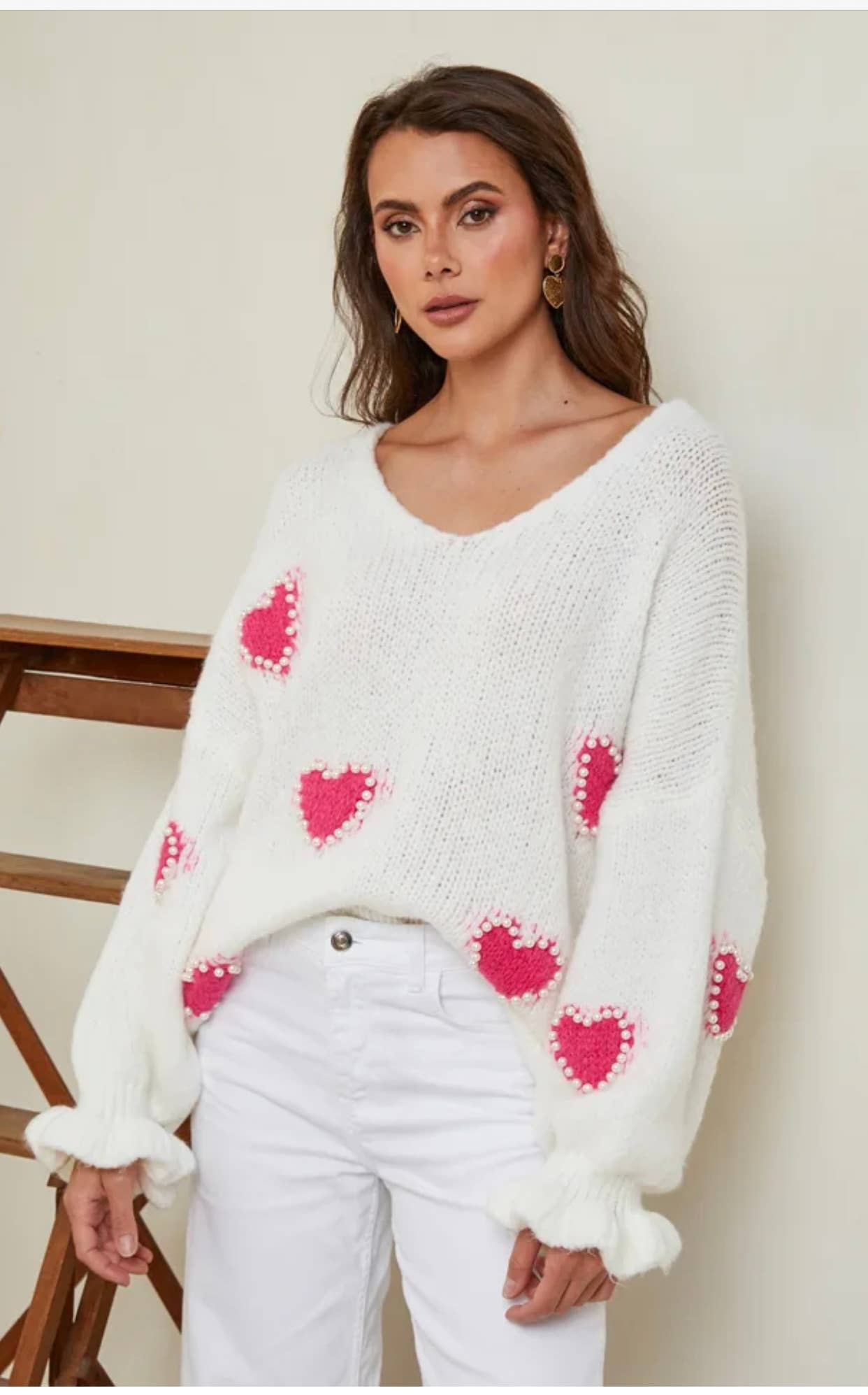 Hjärtmönstrad tröja med pärla REF. 20609