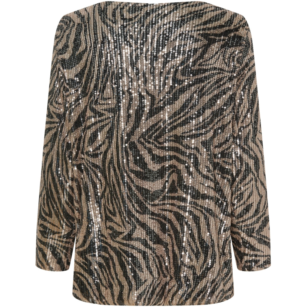 MARTA DU CHATEAU - Topp Brun/svart m. paljettdetaljer