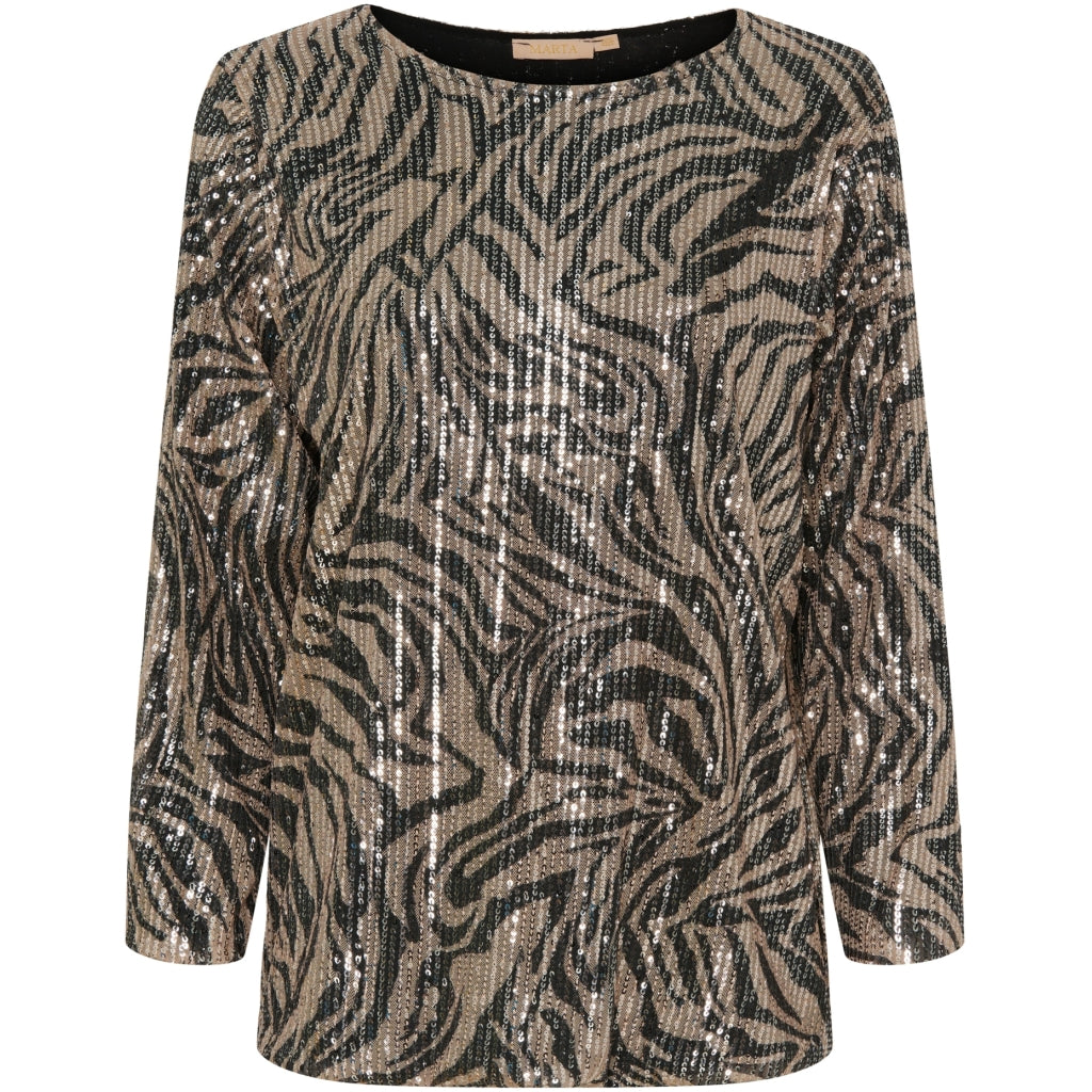 MARTA DU CHATEAU - Topp Brun/svart m. paljettdetaljer