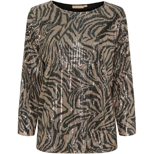 MARTA DU CHATEAU - Topp Brun/svart m. paljettdetaljer