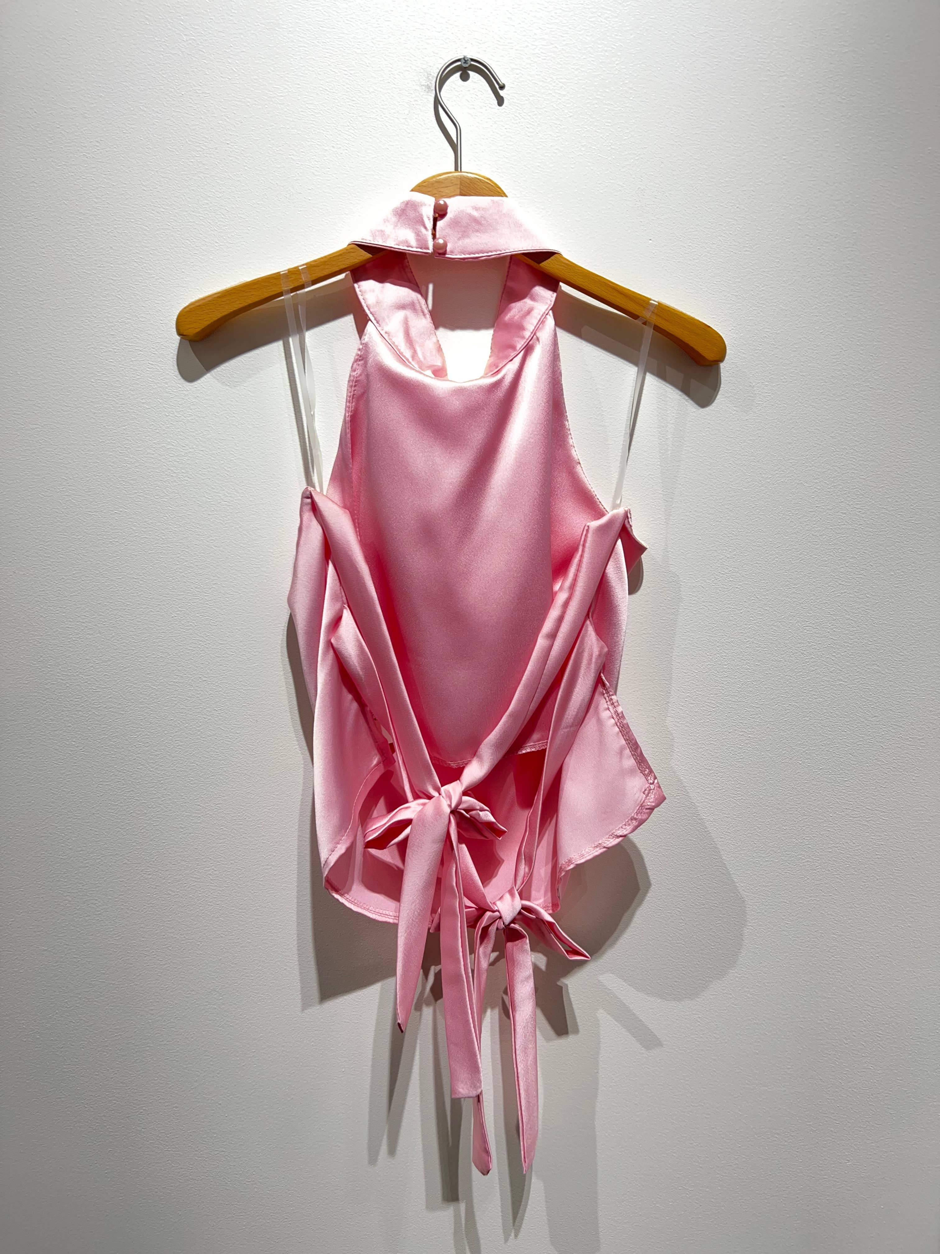 6092 - Satintopp med rosett att knyta bak, öppen rygg