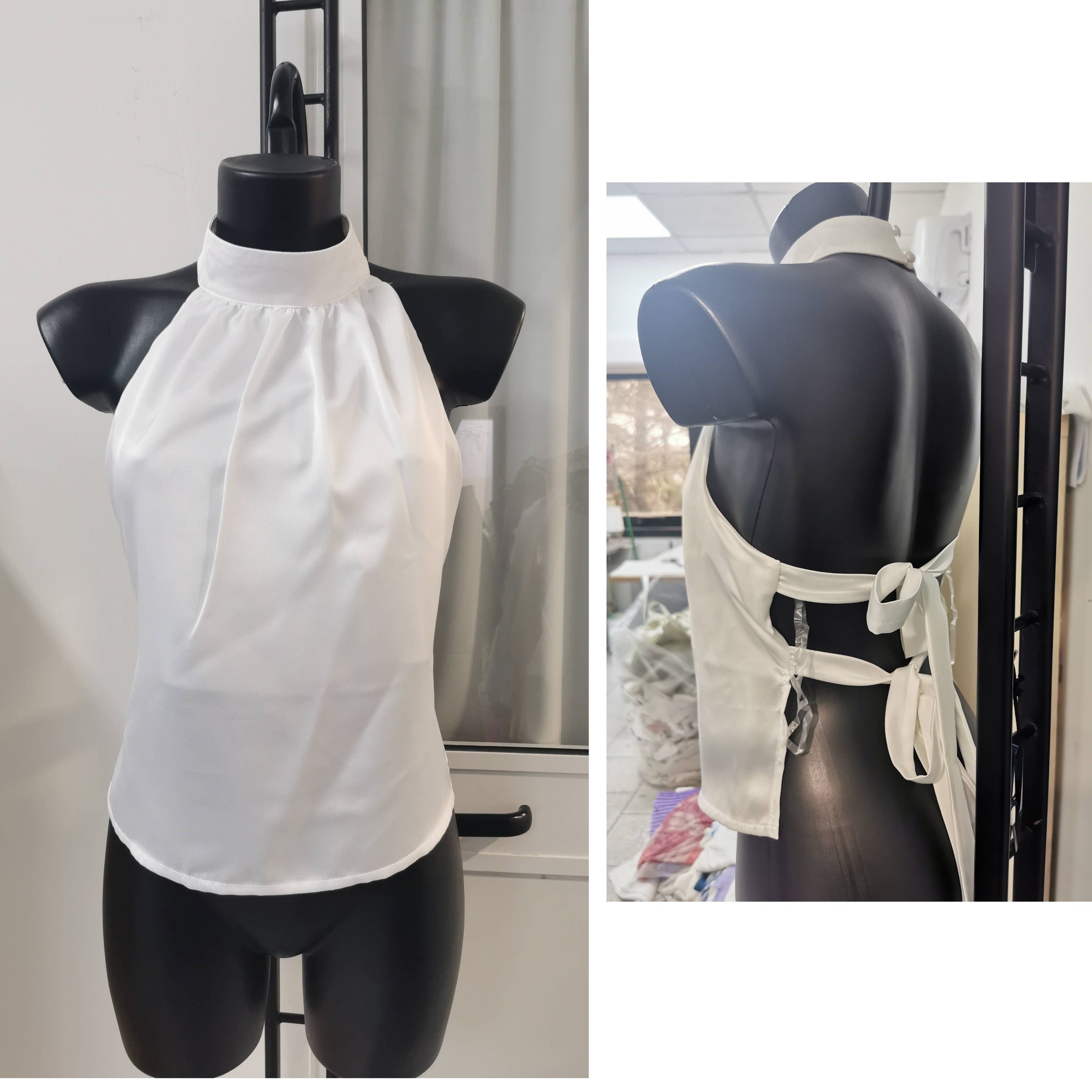 6092 - Satintopp med rosett att knyta bak, öppen rygg