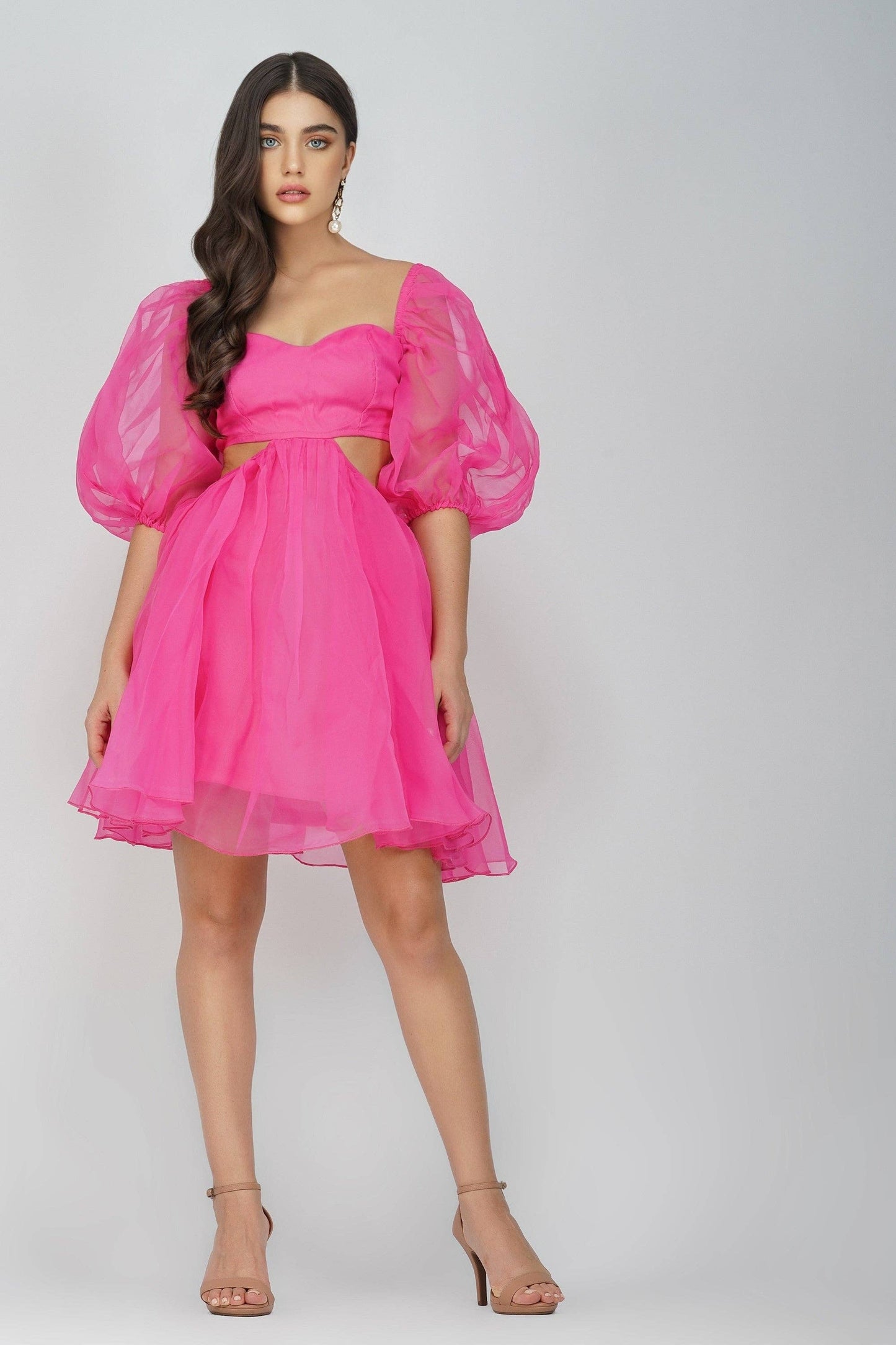 Katja Ljusrosa Puffärmad Klänning