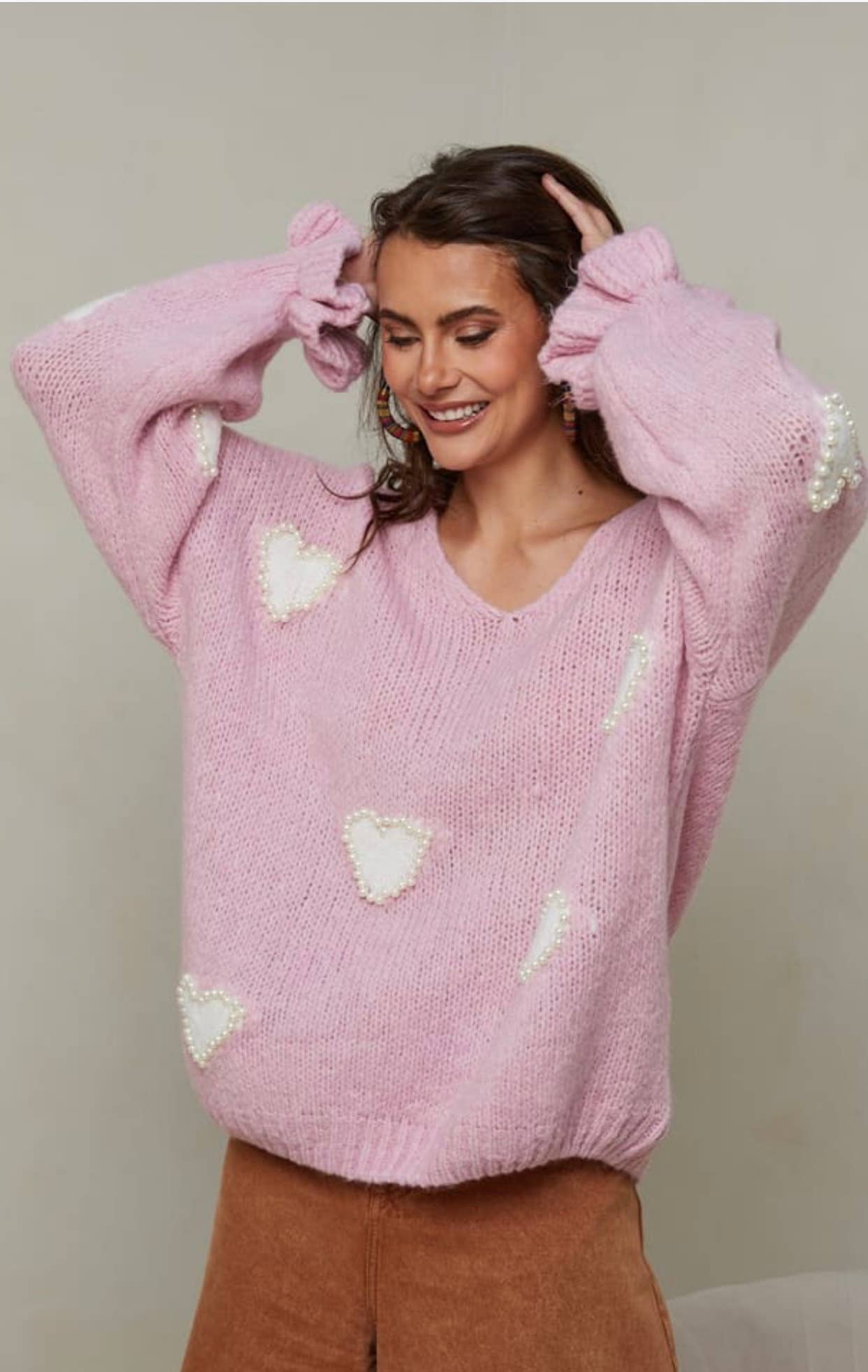 Hjärtmönstrad tröja med pärla REF. 20609